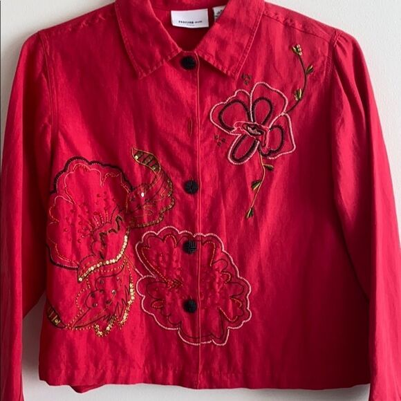 CLOSET CLEAN OUT SALE-Vintage Parisian Embroidered Red Shackett (Jacket/Top) - Picture 1 of 6